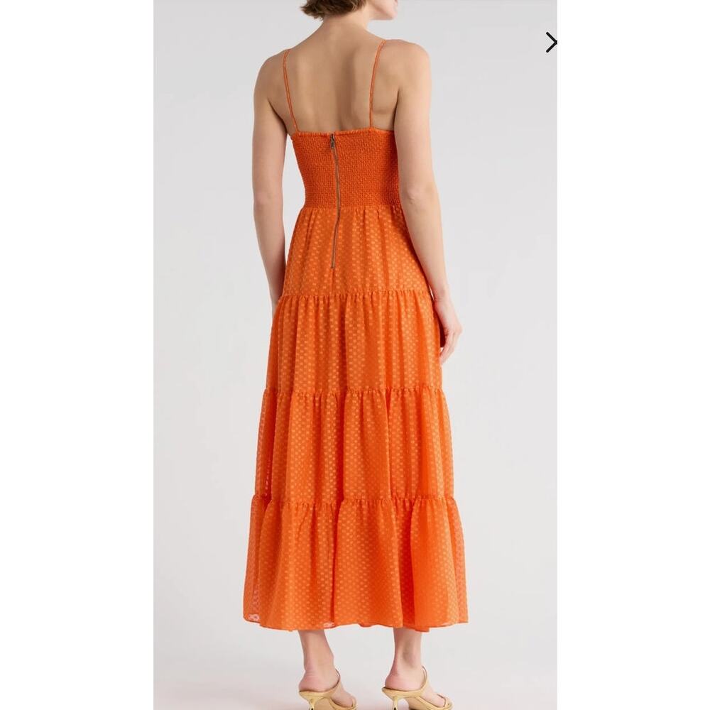 Alice & Olivia Minka Tie-Front Tiered Maxi Dress Orange V-Neck Keyhole - - Picture 2 of 8